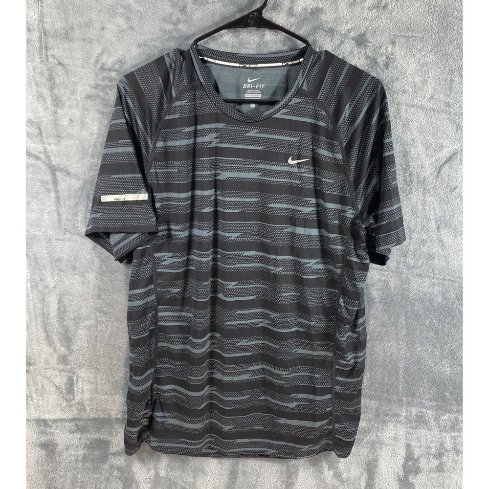 Nike Shirt Mens Large Black Short Sleeve Dri Fit Workout Training Miller Gym Run